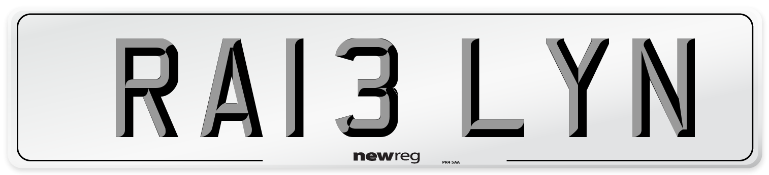 RA13 LYN Number Plate from New Reg